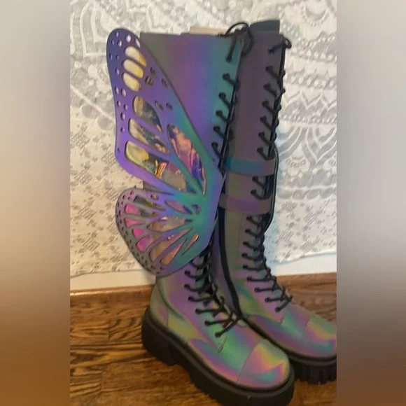 MYSTIC GARDEN REFLECTIVE BUTTERFLY BOOTS - US size 8 - Picture 8 of 10